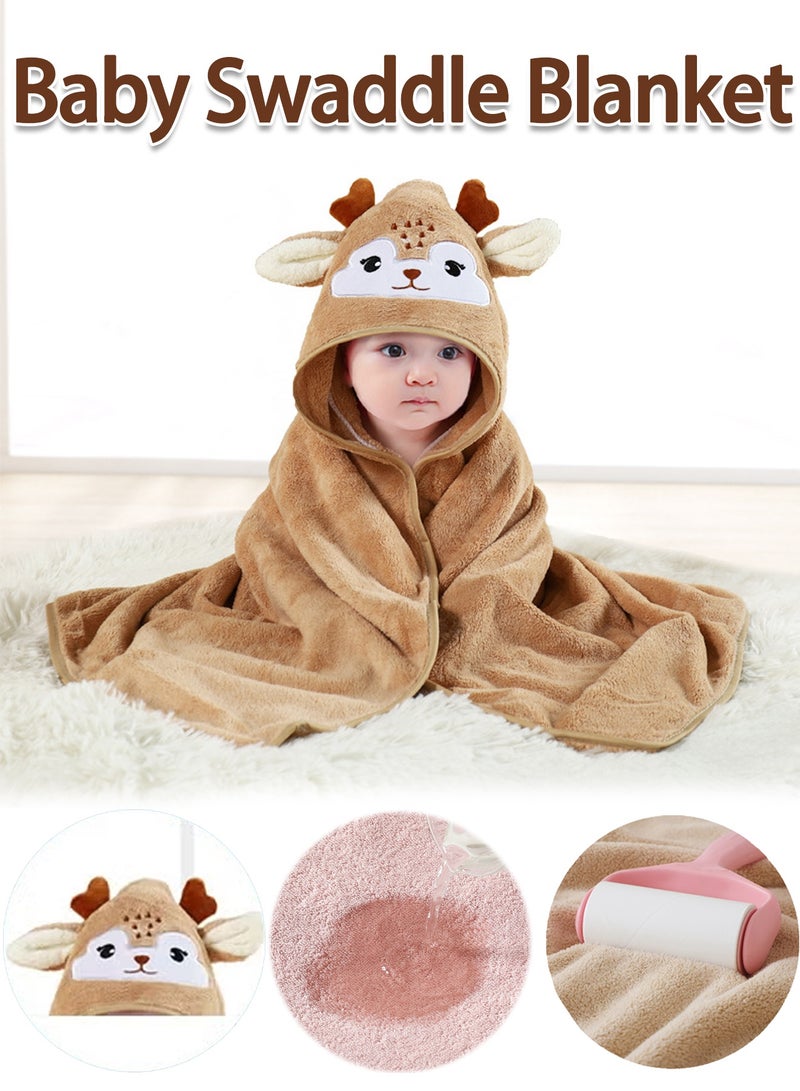 بطانية أطفال 80×80 سم، منشفة حمام للأطفال حديثي الولادة من الصوف المرجاني، منشفة حمام فائقة النعومة والامتصاص للأطفال الصغار للأولاد والبنات، بطانية قماط للأطفال الرضع، منشفة حمام ملفوفة للأطفال للاستخدام في المنزل والسباحة والسفر (لون الأيل البني) - Image 1