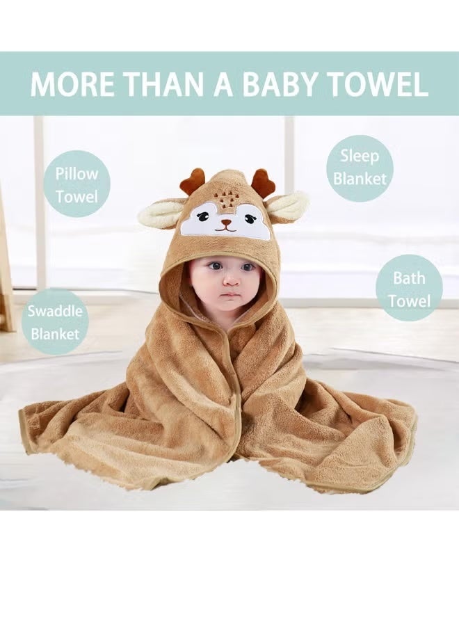 بطانية أطفال 80×80 سم، منشفة حمام للأطفال حديثي الولادة من الصوف المرجاني، منشفة حمام فائقة النعومة والامتصاص للأطفال الصغار للأولاد والبنات، بطانية قماط للأطفال الرضع، منشفة حمام ملفوفة للأطفال للاستخدام في المنزل والسباحة والسفر (لون الأيل البني) - Image 5