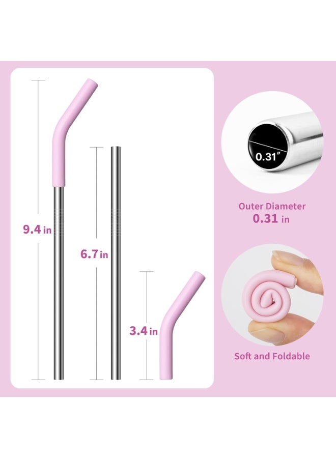4 Pack 6.7" Short Metal Straw-Reusable Stainless Steel Drink Straws with Silicone Tips and Cleaner Brush, Fit for 6 7 10 12 oz Small Cups (4 Colors) - Image 2