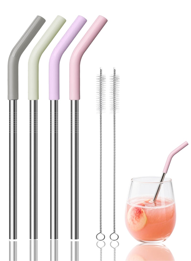 4 Pack 6.7" Short Metal Straw-Reusable Stainless Steel Drink Straws with Silicone Tips and Cleaner Brush, Fit for 6 7 10 12 oz Small Cups (4 Colors) - Image 1