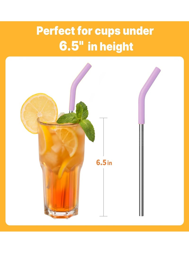 4 Pack 6.7" Short Metal Straw-Reusable Stainless Steel Drink Straws with Silicone Tips and Cleaner Brush, Fit for 6 7 10 12 oz Small Cups (4 Colors) - Image 4