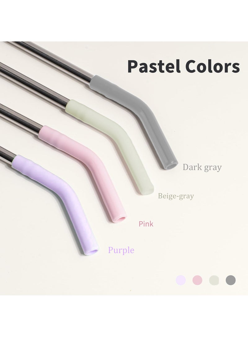 4 Pack 6.7" Short Metal Straw-Reusable Stainless Steel Drink Straws with Silicone Tips and Cleaner Brush, Fit for 6 7 10 12 oz Small Cups (4 Colors) - Image 3