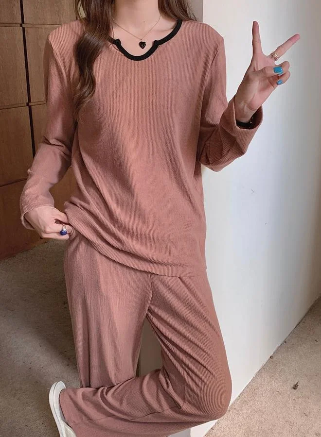 Take Two Nude Knitted Long Sleeve Pajama Set