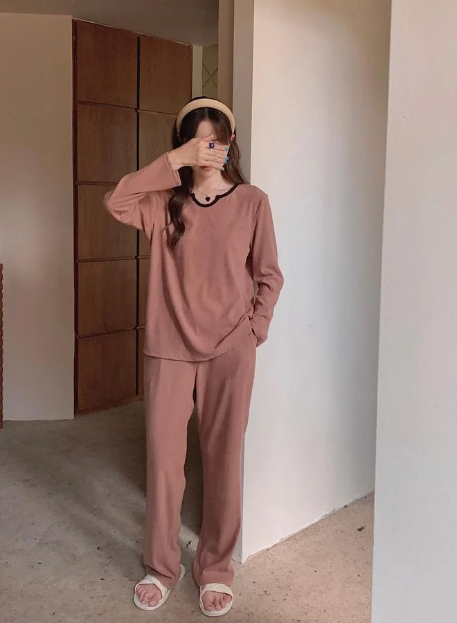 Take Two Nude Knitted Long Sleeve Pajama Set