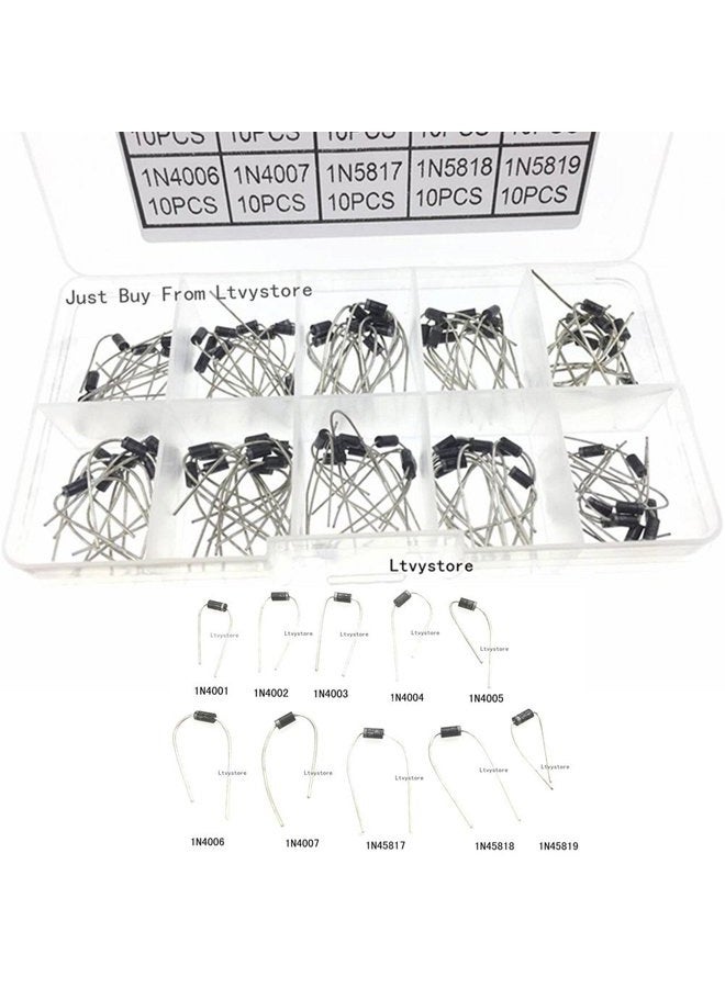 Ltvystore 100PCS 10Value (1N4001~1N5819) Diode Assorted Kit Set with Clear Box - Image 2