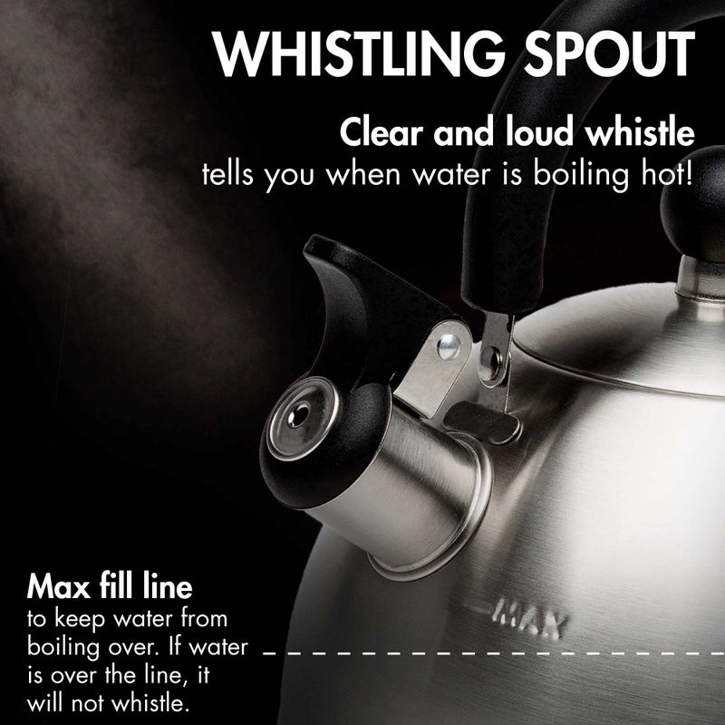 Primula Stewart Whistling Stovetop Tea Kettle Food Grade Stainless Steel, Hot Water Fast to Boil, Cool Touch Folding, 1.5-Quart, Brushed with Black Handle - Image 5
