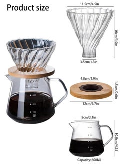 Generic V60 Pour Over Coffee Maker Dripper Set with Tick Marks ,600ml Glass Drip Coffee Pot With Filter Portable Coffee Pot for Home Office  - Image 3