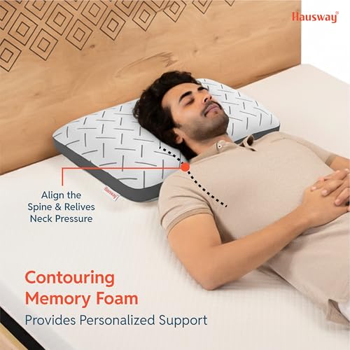 HAUSWAY Orthopedic Pillows for Neck Pain – Memory Foam Pillow Cooling Gel King Size – 5 Inch Thick | 2 Years Warranty | for Sleeping & Neck Pain Relief, with Removable Washable Cover – Pack of 1 - Image 4