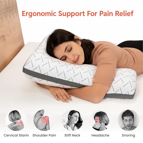 HAUSWAY Orthopedic Pillows for Neck Pain – Memory Foam Pillow Cooling Gel King Size – 5 Inch Thick | 2 Years Warranty | for Sleeping & Neck Pain Relief, with Removable Washable Cover – Pack of 1 - Image 5