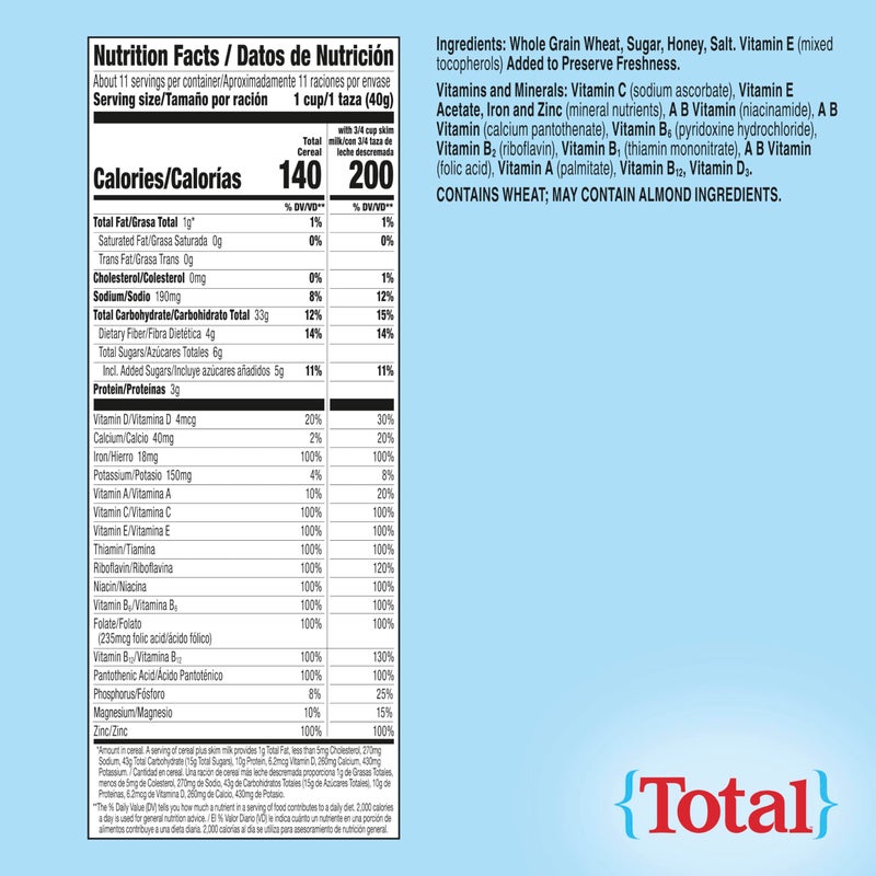 Total Breakfast Cereal, 100% Daily Value of 11 Vitamins and Minerals, Whole Grain Cereal, 16 oz - Image 2