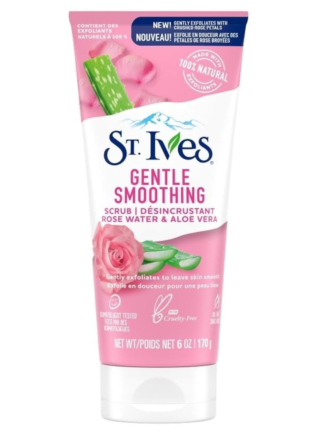 ST. Ives St Ives Gentle Smoothing Face Scrub Our Gentlest Scrub Yet Rose Water and Aloe Vera Made with 100 percent Natural Exfoliants Paraben Free OilFree Dermatologist Tested 6 oz 