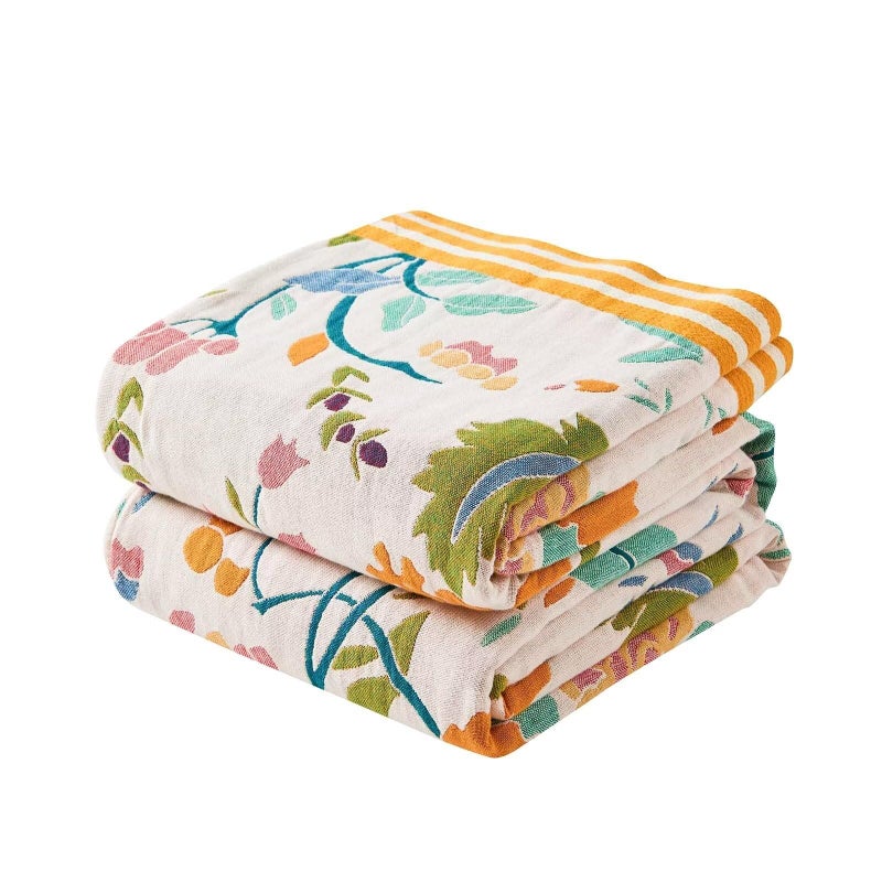 XIBLC Boho Throw Blanket for Bed  100% Cotton Soft Rustic Quilt Fall Blanket  60""x80"" Floral Printed Farmhouse Decor Bed Blankets  All Season Rustic Reversible Bohemian Throw Quilt - Image 1