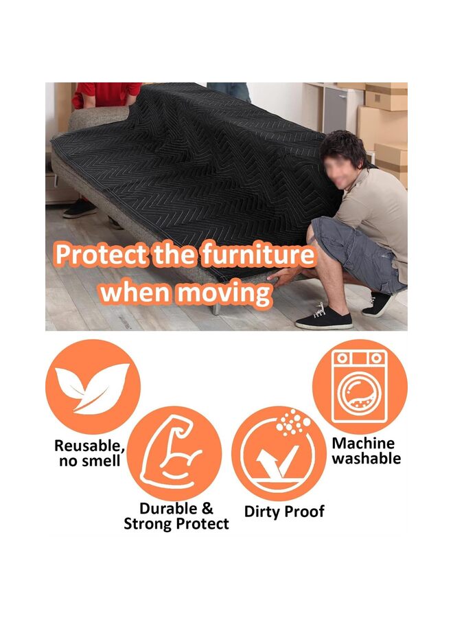 2 Pack Moving Blankets, 40x 70 Inches Heavy Duty Packing Blankets For Protecting Furniture Moves Storage, Professional Quilted Wrapping & Shipping Pads-Black - Image 5