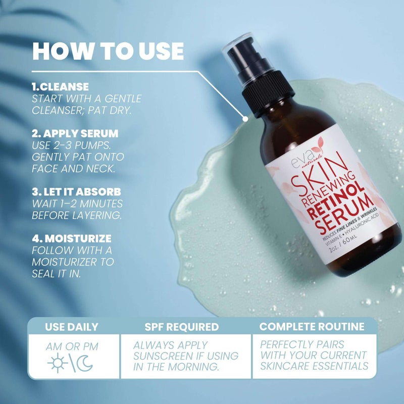 Eva Naturals Retinol Serum for Face â€“ Anti Aging Night Serum with Hyaluronic Acid, Vitamin E, Witch Hazel, Aloe â€“ Wrinkle Moisturizer, Dark Spot Corrector, Acne Scar Treatment, Skin Brightening â€“ 2oz - Image 5