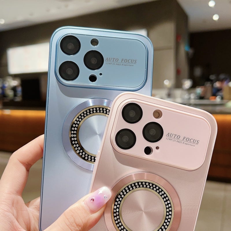 HuHa Case Cover For iPhone 14 Pro Large Window Diamond Magnifier Magnetic Phone Case(Purple) - Image 4