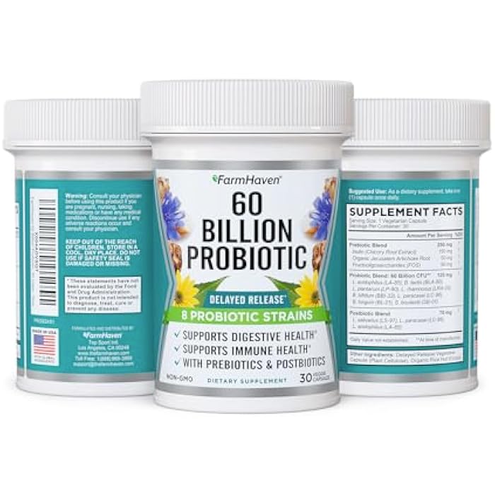 FarmHaven 60 Billion CFU Probiotic - 8 Probiotic Strains - Prebiotics & Postbiotics - Supports Digestive & Immune Health - Delayed Release - Shelf Stable - Non-GMO, Gluten Free - 30 Caps - Image 3