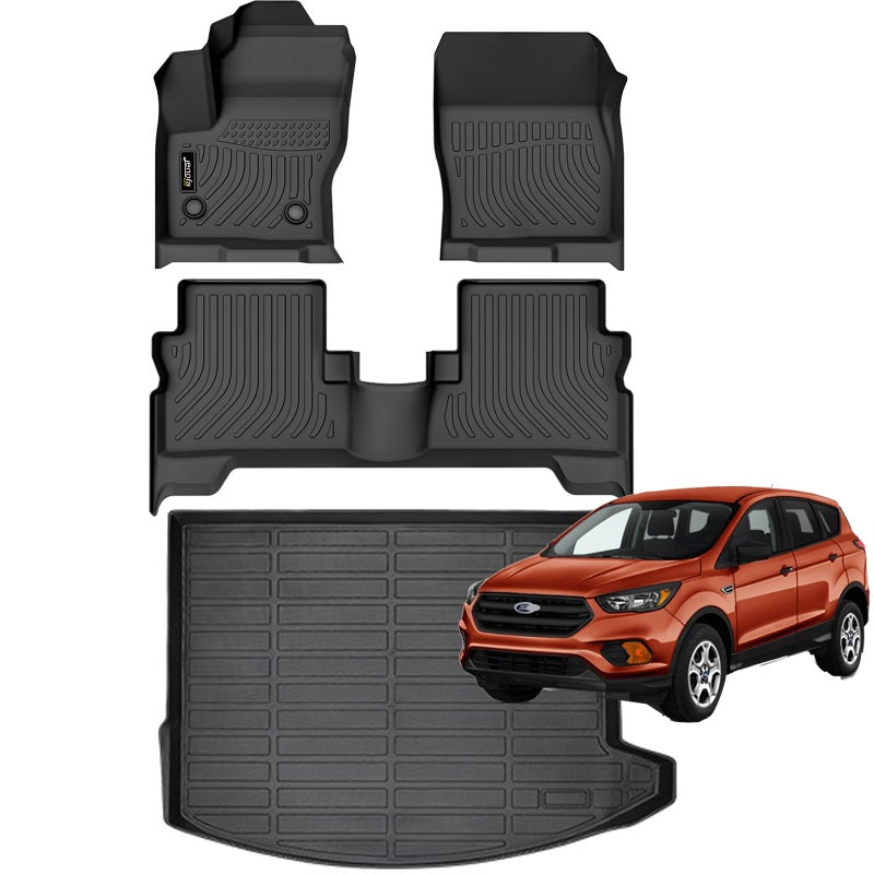 Jenofafor Ford Escape 20132019 Floor Mats Cargo Liner All Weather Floor Mats Car Mat for Escape Full Set Automotive Floor Liners for Escape Accessories Black