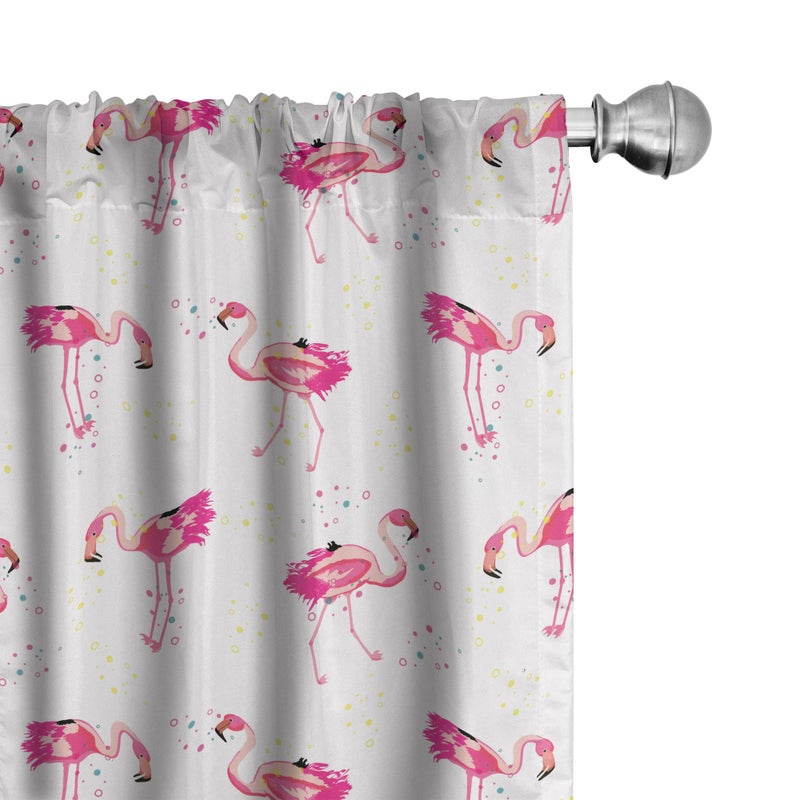 Ambesonne Ambesonne Flamingo Window Curtains Pack of 2  Repetitive Pattern of Hand Painted Tropic Birds and Spots  Lightweight Set with Rod Pocket  4 Panels of - 28"" x 84"" Pink Blush - Image 1