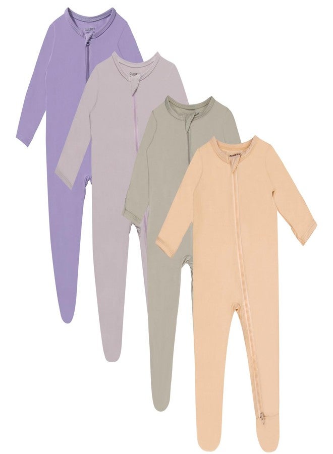 GUISBY 4-Pack Baby Boys Girls Zip-Front Sleeper Pajamas, Footed Sleep 'n Play 6-12 Months - Image 1