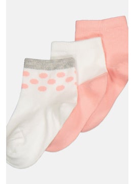 bebe Kids Girl 3 Pairs Plain Quarter Socks, Pink/White  - Image 2