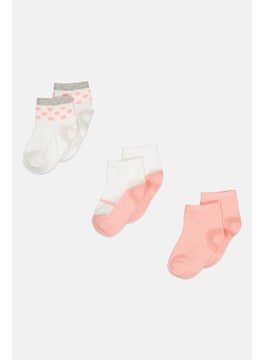 bebe Kids Girl 3 Pairs Plain Quarter Socks, Pink/White  - Image 1