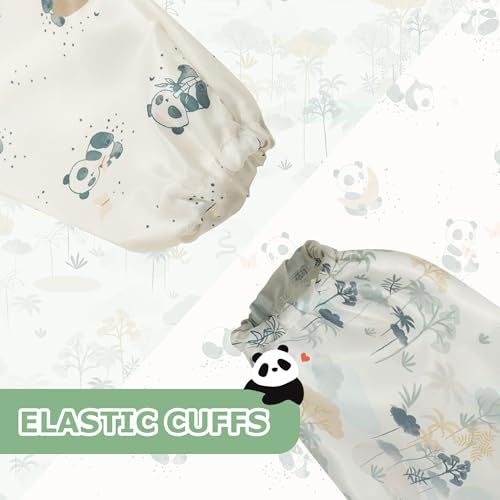 Little Dimsum Mess-Proof Baby Bibs|Infant Toddler Long Sleeve Waterproof Feeding Art Smock|Catching Food & Wipe Clean| Pack of 2 Colors - Image 2