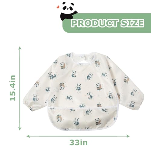 Little Dimsum Mess-Proof Baby Bibs|Infant Toddler Long Sleeve Waterproof Feeding Art Smock|Catching Food & Wipe Clean| Pack of 2 Colors - Image 5