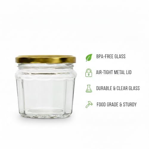 MACHAK Gijar Kitchen Storage Glass Containers Set Jar With Lid, 300ml (2, Gold) - Image 2