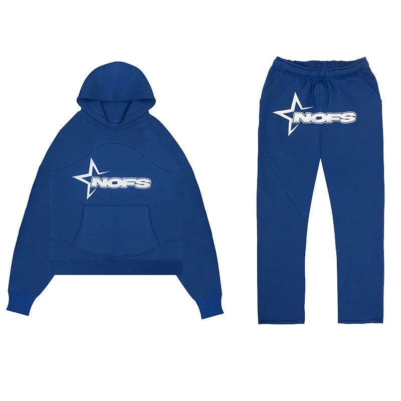 2023 fashion fashion brand letter print loose sweater trousers hip hop streetwear men and women pullover casual suit Blue Suit