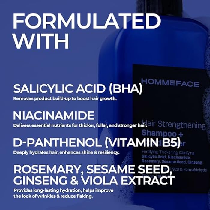 HommeFace 2-in-1 Hair Strengthening Shampoo + Conditioner for Men, 16.9 Fl. Oz. - Hair Thickening, Scalp Exfoliating, Volumizing for Reduced Shedding, Density & Shine - Image 4