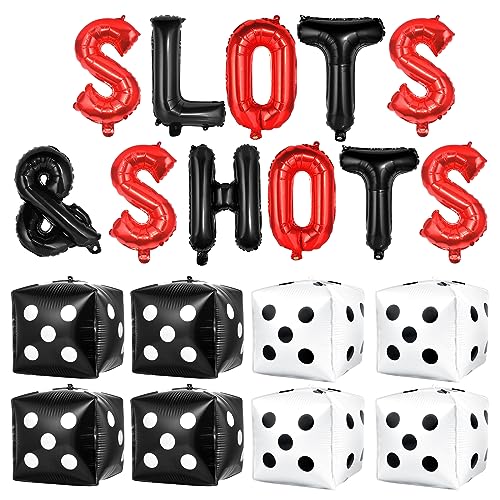 WANGDEFA 19 Pieces Casino Themed Party Balloons Supplies Slots Shots Banner Red Black and White Dice Balloon for Las Vegas Bachelorette Party Poker Events Favors Night Decorations Casino Combination - Image 1