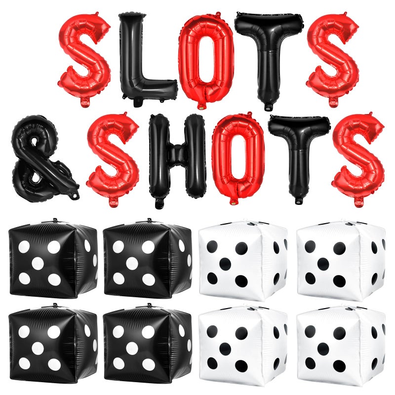 WANGDEFA 19 Pieces Casino Themed Party Balloons Supplies Slots Shots Banner Red Black and White Dice Balloon for Las Vegas Bachelorette Party Poker Events Favors Night Decorations Casino Combination - Image 3