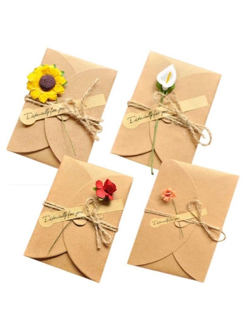Generic 4 Pack Flower Pattern Thank You Card Handmade Invitation Greeting Card Wish Card for Wedding Birthday Festival  - Image 1