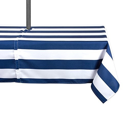 DII Cabana Stripe Outdoor Zippered Tabletop Collection, Stain/Wrinkle Resistant & Waterproof, 60x84, Nautical Blue - Image 1