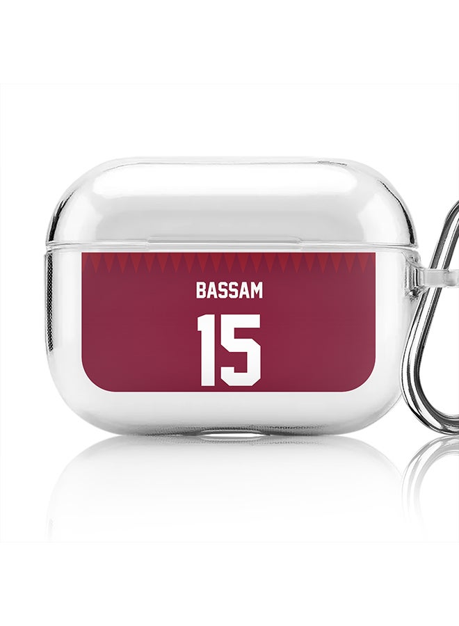 Stylizedd Classic Clear printed Case for Apple Airpods Pro Soft TPU Gel Thin Transparent Flexible Cover [Designed for Apple Airpods Pro] - Football Team - Qatar, Player Name - Bassam - Image 1