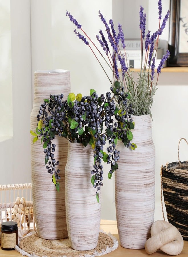 ألما مزهرية كريمية وبيج بارتفاع 11 بوصة لتزيين غرفة المعيشة العصرية، مزهرية كبيرة واسعة الفوهة لباقات الزهور، مزهريات طاولة سيراميك لتزيين غرفة بوهو، منزل ريفي عصري، طراز ريفي فرنسي - Image 2