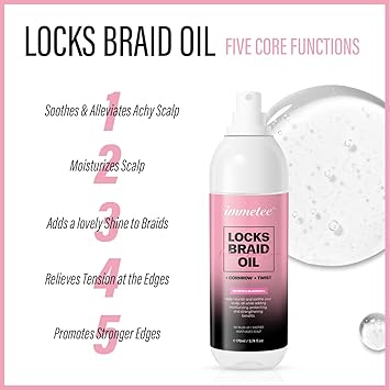 immetee Locks Braid Oil Refreshes Dry Itchy Scalp Braid Oil for Braids Locks Twists Cornrows Promotes Stronger Edges Adds Shine to Braids 170ml574fl oz - Image 4