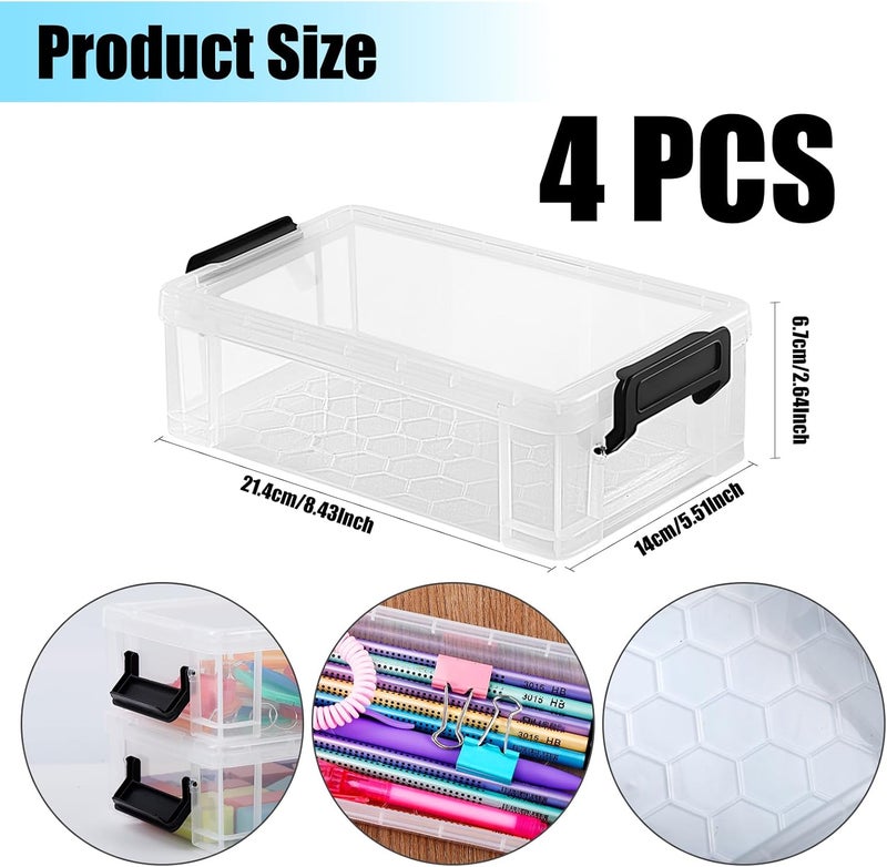 Vyndicca 4 Pack Extra Large Pencil Boxes, Plastic Pencil Case with Latching Lid, Stackable Marker Organizer Container, Clear Storage Box for Gel Pens Crayon Office Art Supply - Image 2