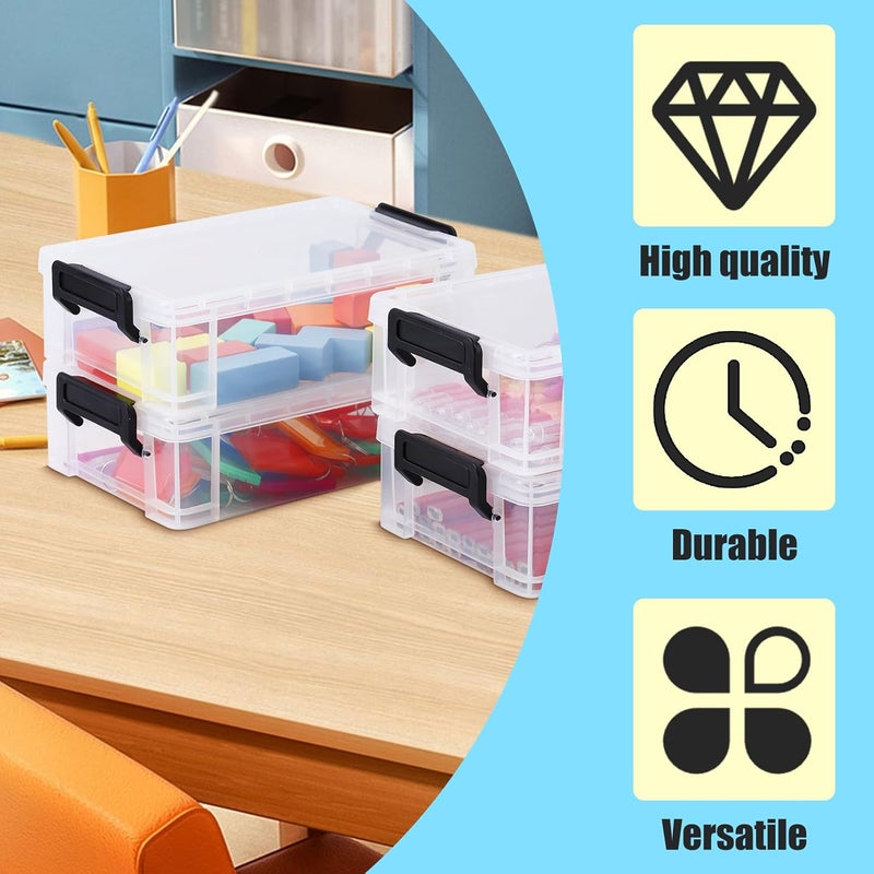 Vyndicca 4 Pack Extra Large Pencil Boxes, Plastic Pencil Case with Latching Lid, Stackable Marker Organizer Container, Clear Storage Box for Gel Pens Crayon Office Art Supply - Image 3