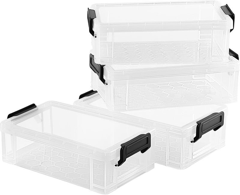 Vyndicca 4 Pack Extra Large Pencil Boxes, Plastic Pencil Case with Latching Lid, Stackable Marker Organizer Container, Clear Storage Box for Gel Pens Crayon Office Art Supply - Image 1