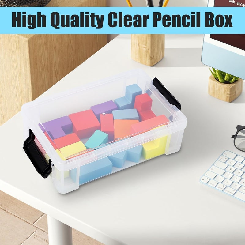 Vyndicca 4 Pack Extra Large Pencil Boxes, Plastic Pencil Case with Latching Lid, Stackable Marker Organizer Container, Clear Storage Box for Gel Pens Crayon Office Art Supply - Image 5