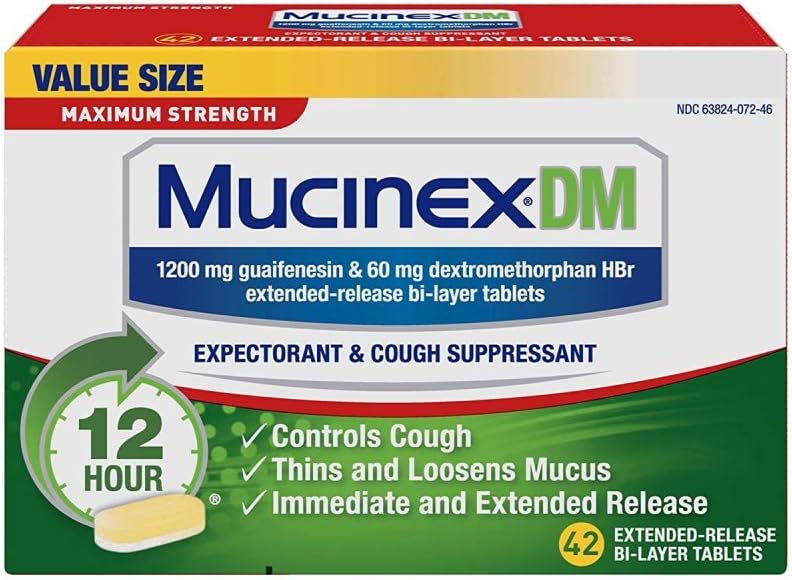 MUCINEX موسينكس DM 12 ساعة أقصى قوة طارد للبلغم وأقراص مثبط للسعال 42 حبة - Image 1