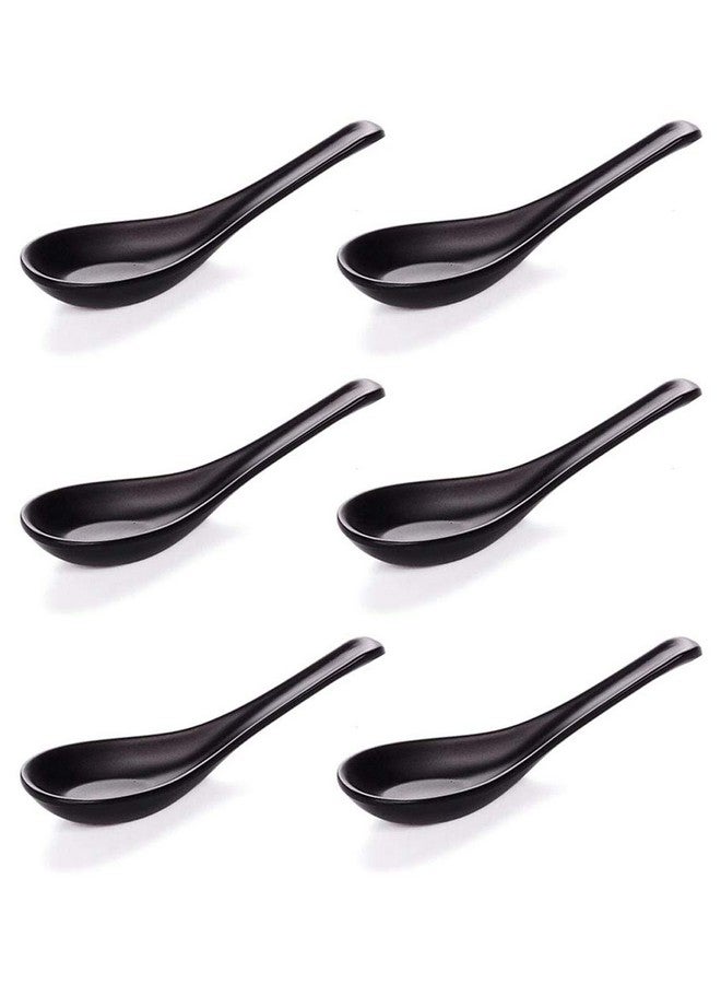 Happy Sales HSSP-MBLKP6, Melamine Soba, Rice Spoons, Asian Chinese Won Ton Soup Spoons, 6 pc Plain Black - Image 1