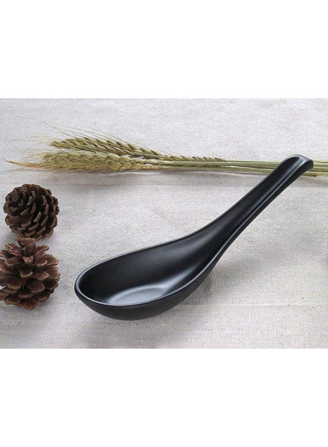 Happy Sales HSSP-MBLKP6, Melamine Soba, Rice Spoons, Asian Chinese Won Ton Soup Spoons, 6 pc Plain Black - Image 5