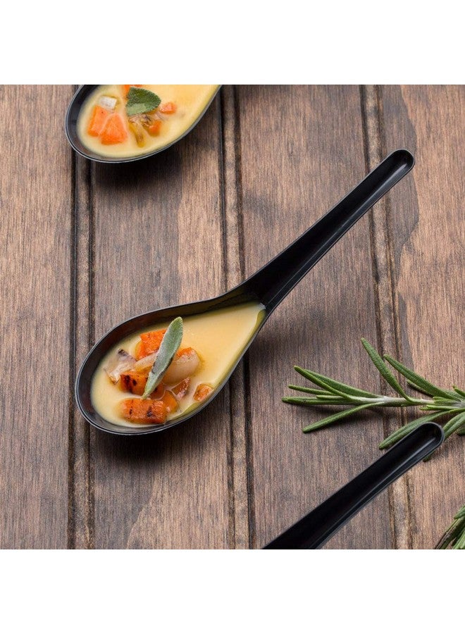 Happy Sales HSSP-MBLKP6, Melamine Soba, Rice Spoons, Asian Chinese Won Ton Soup Spoons, 6 pc Plain Black - Image 2