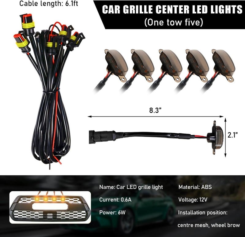 Ohleats 5PCS Car Front Grille Light - Bright LED Grill Lights with Wiring Harness, Waterproof Decorative Lamps for F150 F250 F350 - Image 2