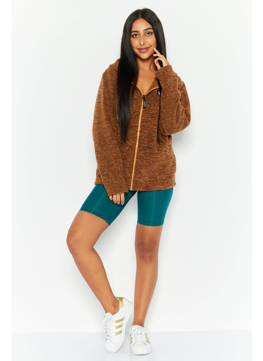Hurley - Women Hooded Long Sleeve Heather Full Zip Jacket, Brown - Image 1