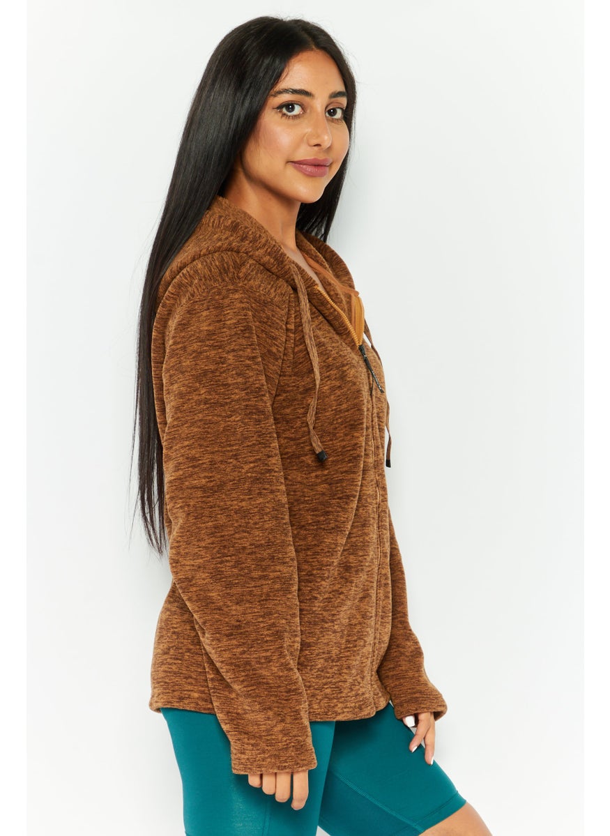 Hurley - Women Hooded Long Sleeve Heather Full Zip Jacket, Brown - Image 1