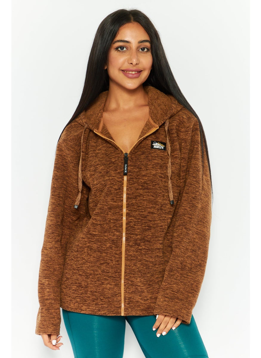 Hurley - Women Hooded Long Sleeve Heather Full Zip Jacket, Brown - Image 1