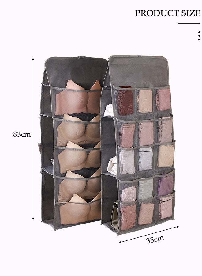DUNISO 2 Pack Closet Hanging Organizer for Underwear, Double Sided Pockets Hanging Bag, Wall Shelf Wardrobe Storage Bags, Dust Proof Hanging Wardrobe Storage Box for Handbag,  Storing Socks, Underwear, Ties - Image 2